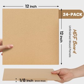 CALPALMY 24-Pack MDF Board 1/8 Inch Thick 12" x 12" Unfinished Wood Panels, 3mm Thick Medium Density Fiberboard Wood Boards for Crafts, Painting, Carpentry, Engraving, Interior Design, and More