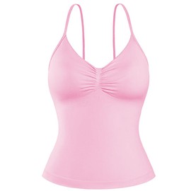 JN JANPRINT Longline Strappy Top Sports Bra Adjustable Straps Workout Tank Top Built in Shelf Bras Seamless Gym Bra Pink