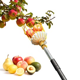 BlumeTrec 6.5FT Fruit Picker, Apple Picker Tool with Adjustable Pole and Basket, Long Reach Mango Grabber Tool, Tree Fruit Catcher for Picking Lemon Pear Orange Avocado Peach Citrus