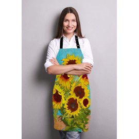 Wasach Van Gogh Apron, Oil Painting Sunflower Apron,Adjustable Neck Bib Apron for Men Women,Suitable for Kitchen Cooking Waitress Chef Apron