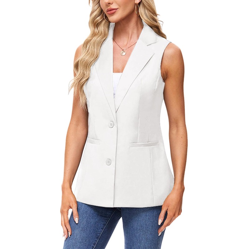 MINTLIMIT Women Blazer Sleeveless Vest Solid Jacket Waistcoat Button Down