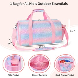 BrainyBees Dance Bag for Girls - Kids Duffle Bag with Shoe Compartment, Waterproof Ballet Gymnastics Overnight Bag with Dry/Wet Pockets(Tie-Dye Pink)