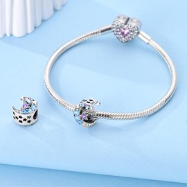 Hapour 925 Sterling Silver Charm Dangle Beads for Bracelet Necklace Tree Love Forever Moon Cloud Ladybird CZ Charms DIY Jewelry Gift for Women Girls, Sterling Silver, Cubic Zirconia