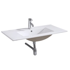 Walnest 36" Drop-In Rectangular Ceramic Bathroom Vanity Sink Top with Integrated Overflow, Includes Single Hole Faucet & Pop-Up Drain Assembly，White