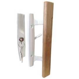 STB Sliding Glass Patio Door Handle Set, Mortise Type, Keyed, White, 3-15/16" Screw Holes