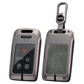 ontto Metal Leather Car Key Fob Cover Fit for Volvo S60 V60 S80 XC70 XC60 V70 V40 2008-2017 5/6 Buttons Key Holder keyless Entry case Keyring Shell Bag Keychain auto Accessories Grey 1