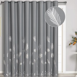 Estelar Textiler Extra Wide Blackout Curtain 120W x 96L Inch Long Silver Palm Tree Curtain Energy Saving Curtain Light Blocking Window Drape for Sliding Door, 10ft Wide x 8ft Long,1 Panel