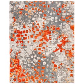 Safavieh Madison Collection MAD425H Boho Abstract Distressed Area Rug, 9' x 12', Grey/Orange