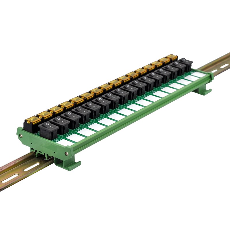 DIN Rail Mount Rocker Switch Module, 10Amp 250VAC/50VDC (16 Channel)