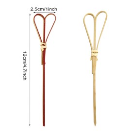 Honbay 100PCS 12cm 4.7inch Heart Shaped Cocktail Picks Bamboo Picks Skewers Toothpicks Sticks Appetizers Sandwich Fruit Picks (Red)