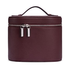 idoltimes - Estuche para cosméticos de piel, bolsa de maquillaje portátil, compartimento desmontable, Borgoña