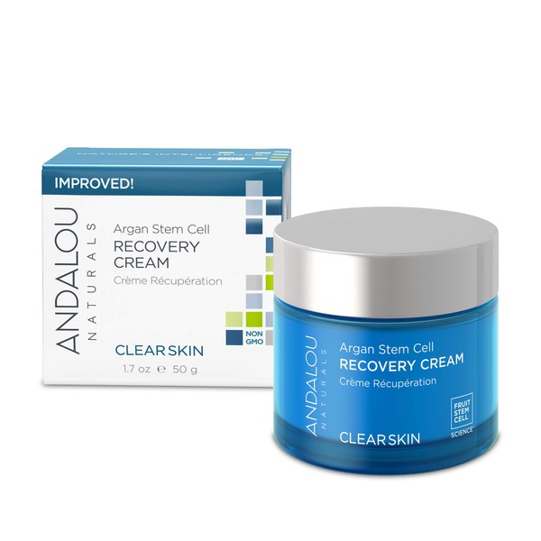 Andalou Naturals Argan Stem Cell Recovery Cream oz For Oily or Overreactive Skin Helps Clarify Cleanse Pores for Glowing Skin, Aloe Vera, 1.7 Ounce
