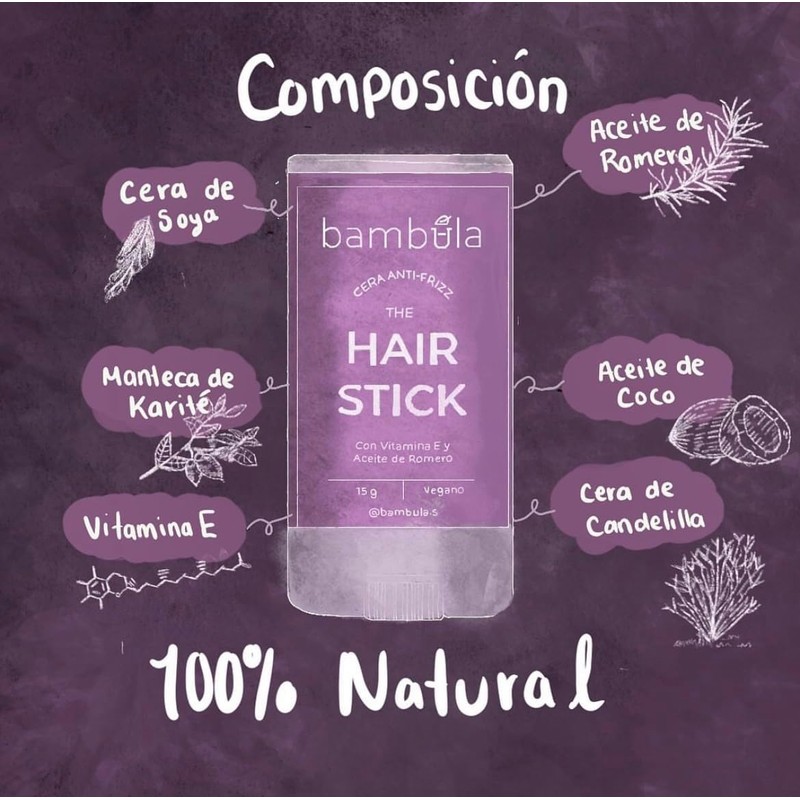 Hair Stick - Bambula, Cera para peinar, en barra, portátil