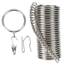 Curtain Rings and Hooks Clip,38mm Inside Diameter,Complete Set with Curtain Pole Rings, Hooks and Clips Pack of 24 Curtain Rings for Two Standard Curtains Silver TXZWJZ