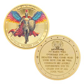Golden Archangel Michael Guardian Challenge Coin — Inspirational Religious Collectible Coin — Religious Prayer Coin — Perfect for Christian Church School, Friends and Family