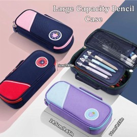 46 Pcs Large Capacity Pencil Pouch with Aesthetic School Supplies, 12 Pastel Highlighters, 5 Black Ink Gel Pens, 6 Mechanical Pencils Set 0.5 & 0.7mm, Sticky Notes, Stationary Set for Student (Pink)