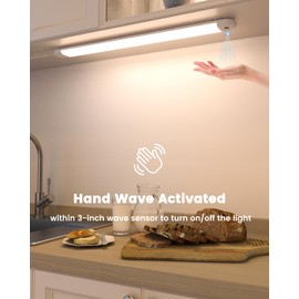 MYPLUS 16" Under Cabinet Lighting, Hand Wave Sensor Under Counter Lights for Kitchen, 600LM Bright LED, 5 Color Temps, Dimmable Under Cabinet Lights Plug in for Desk,Sink,Workbench