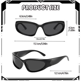 Pack of 2 Rave Glasses, Rave Sunglasses, Futuristic Design Rectangular Raver Glasses, Lightweight Rave Glasses, Men's Trendy Retro Bicycle Glasses (Black Frame, Silver Frame)
