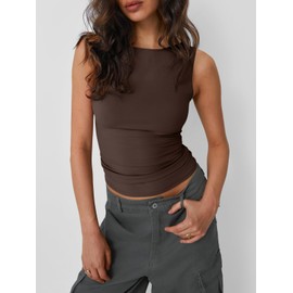 Trendy Queen Women Going Out Summer Tank Tops Spring Casual Basic Cute 2025 Sleeveless Shirt Vacation Fashion Outfit Clothes Dark Browm M