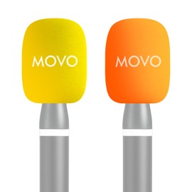 Movo HWS-2 Colored Windscreens WMX-HM2 & Rode Interview GO – 2-Pack Foam Mic Covers for Lavalier Microphones – Yellow & Orange Mic Windshields for Interviews & Content Creation