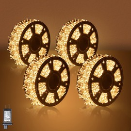 [4pcs] Christmas Lights Outdoor 330FT 1000 LED String Lights with Reel, 8 Modes&Timer Remote, UL Listed, Decorations for Christmas Holidays Party Wedding
