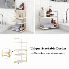 JANUS LiANG 2-Tier Freestanding Stackable Organizer Shelf, Bathroom organizer Countertop Makeup Storage Holder Vanity Tray Cosmetic Rack Standing Counter Shelf Kitchen Spice Rack - Gold