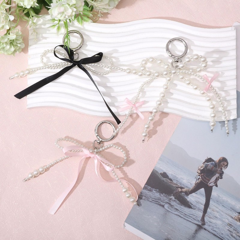 GLOBLELAND 1 Piece Bow Beads Key Ring Beads Key Ring