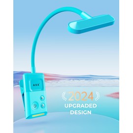 AXX Clip on Book Light for Bed, Rechargeable Reading Light for Kids, 1000mAh Battery Operated Lamp with 30/60 Minutes Timer, Reading Accessories for Travel Car at Night - Misty Blue