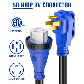 50 Amp 15FT RV Extension Cord, ETL Listed Heavy Duty Copper NEMA 14-50P to SS2-50R Power Cord with Twist Lock and Polarity Indicator