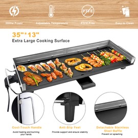 AEWHALE 35" Electric Nonstick Extra Large Griddle Grill-Teppanyaki Grill BBQ Indoor/Outdoor with Adjustable Temperature,Detachable for Easy Cleaning,Extra Wide