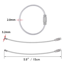 12pcs Wire Keychains Cable, 2mm Key Ring Loops Holder, ID Tag Keeper for Outdoor Hiking, Heavy Duty Luggage Tags (Silver 5.9")
