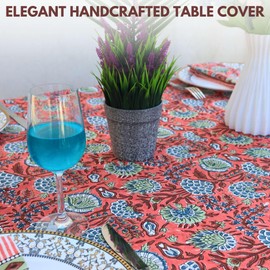 Handblock Print Cotton Tablecloth -Square 60"x60" - Reusable, Washable & Decorative Dining Table Cover for Home, Parties, Festivals & Christmas, SR -10