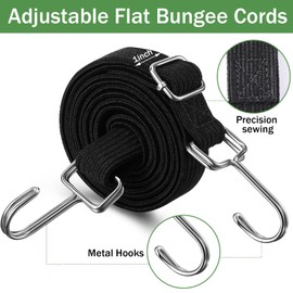 Saintrygo 8 Pcs 80 Inch Adjustable Flat Bungee Cords with Hook Heavy Duty Elasticity Long Bungee Straps 1 Inch Width Latex Straps Anti Rust Metal Buckle Luggage Rope (Black)