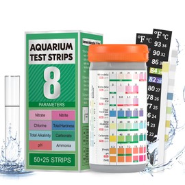 Pawfly 8 in 1 Aquarium Test Strips, 75 Strips Fish Tank Water Testing kit for pH Chlorine Nitrate Nitrite Carbonate Hardness Total Alkalinity & Ammonia Water Quality Freshwater Saltwater Test Kit