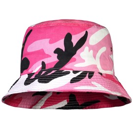 Men Women Unisex Cotton Bucket Hat 100% Cotton Packable for Travel Fishing Hunting Summer Camp (L/XL, Pink Camo)