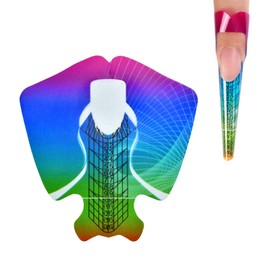 100pcs Short Colorful Kite Patten Adhesive Plastic Nail Forms Guide for UV Gel Acrylic Curve False Nail Tips Extension,HJ-NTF056