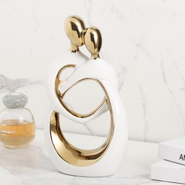 QBMYCN Couple Hugging Ceramic Statue,Modern Abstract Art Statue,Romantic Abstract Couple Sculpture,Home Decor Ceramic Statue,for Living Room Bedroom Office Entryway Fireplace. (White gold, Large)