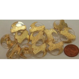 Unbranded 12 Brushed Gold Tone & Clear Plastic Shank Buttons 7/8" 22mm # 5622