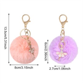 Honbay 4PCS Ballerina Ballet Dancer Fluffy Keychain Faux Rabbit Fur Pom Pom Ball Keyring Artificial Fur Alloy Car Key Holder Hanging Ornament Decoration Women Bag Handbag Backpack Purse Wallet Pendant