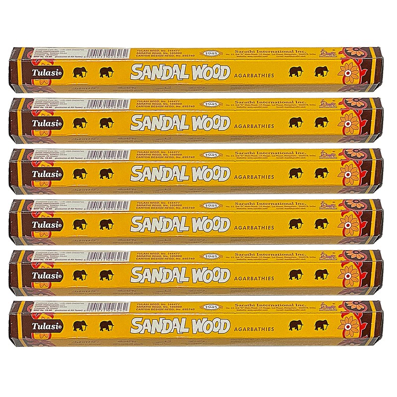 Tulasi Sandalwood Agarbathies | Set of 6 Hex Tubes |