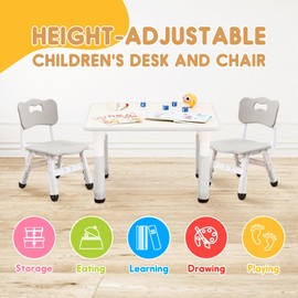 JIAOQIU Kids Table & Chair Set with Adjustable Toddler-Safe Non-Slip Legs, Activity & Graffiti-Proof Desktop Ages 3-12