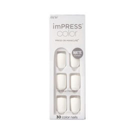 KISS imPRESS Color Press-On Manicure Fake Nails, Brie - Short Length, Matte, Polish-Free Solid Color Mani, Includes Prep Pad, Mini File, Manicure Stick, and 30 Fake Nails
