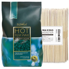 Ital Wax Hot Film for Short and Coarse Hair Azulene Wax 1kg + Waxing Monster Spatula L 100 Pieces, 1 Piece / 이탈왁스 짧고 거친모발용 핫필름 아줄렌 왁스 1kg + 왁싱몬스터 스파츌라 L 100개입, 1개