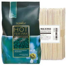 Ital Wax Hot Film for Short and Coarse Hair Azulene Wax 1kg + Waxing Monster Spatula L 100 Pieces, 1 Piece / 이탈왁스 짧고 거친모발용 핫필름 아줄렌 왁스 1kg + 왁싱몬스터 스파츌라 L 100개입, 1개