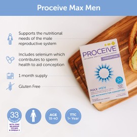 Proceive Men MAX - Fertility Supplement for Conception - Vitamins & Minerals for Men Trying to Conceive - Selenium, Zinc, Co Q10, Vitamin D - 30 Sachets (1 Month Supply) - Vegetarian
