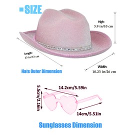 DAJOOEE Kid's Cowgirl Hat with Heart Sunglasses Glitter Cowboy Hat for Women Cosplay Bachelor Party Costume Hats (US, Alpha, Small, pink)