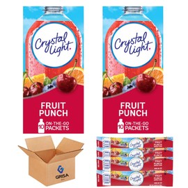 Crystal Light On The Go Fruit Punch, 10-Count Boxes (Pack of 2) - Refreshing and convenient, enjoy the delicious blend of fruity flavors anytime., +GrisaBox Stickers