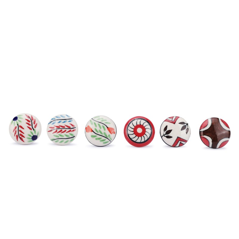 Ajuny Set of 12 Modern Ceramic Knobs - Multicolor Hand-Painted