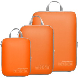 Cambond Compression Packing Cubes for Travel, 3 Set Luggage Organizers Compression Cubes, Orange