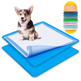 Skywin TidyFriend Pee Pad Holder Tray 24 x 24 Inches, 2 Pack Silicone Dog Potty Tray, Easy to Clean No Spill Dog Potty Training Pad Holder (Dark Blue)